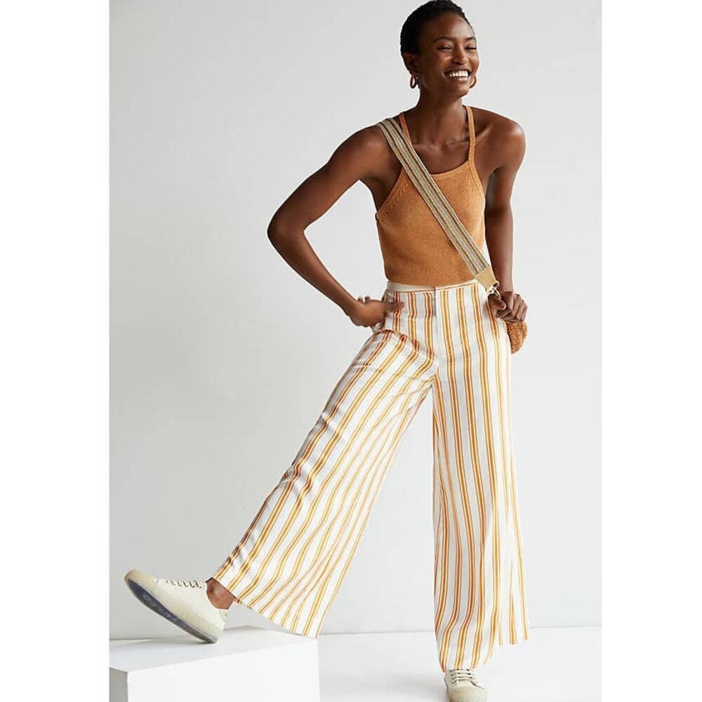 Anthropologie Orange and White Wide Leg Jumpsuit